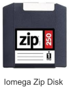 An Iomega Zip disk with 100 MB storage capacity.