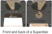 The front and back of an Imation Superdisk with 120 MB storage capacity.